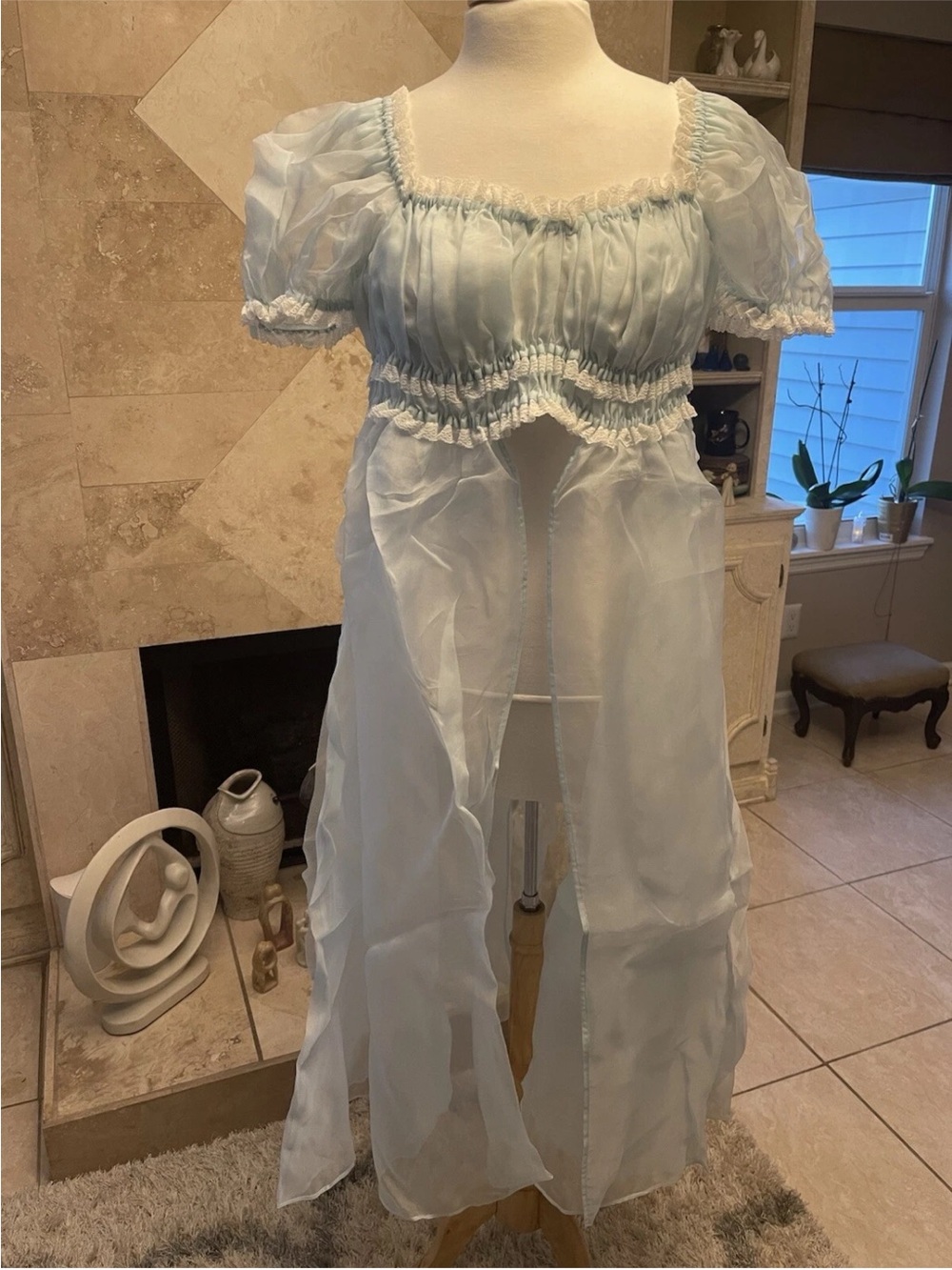 Selkie Sissy Baby Blue Boudoir Dress Sz 1X Chiffon 100% Silk NWT lace Toile - Picture 9 of 14